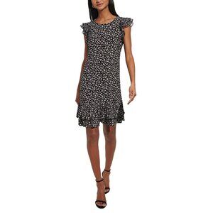NWT Tommy Hilfiger Womens Size 10 Black Ditsy Floral Flutter-Sleeve Dress NEW